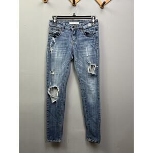 Eunina Classic Jeans Junior sz 1 Skinny Mid Rise Regular distressed‎ medium wash